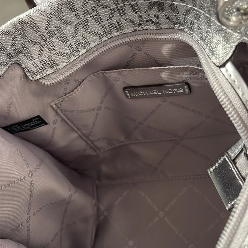Michael Kors Mirella Small Metallic Signature Logo Crossbody Bag  Silver  NWT